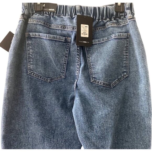 Fashion Nova Never Looking Back Denim Joggers Size M Medium Blue Wash - Picture 11 of 15